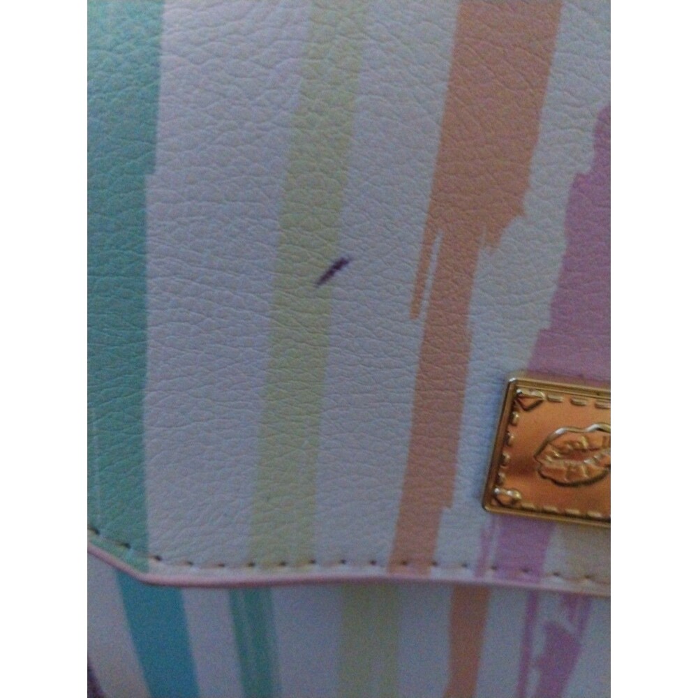 Betsey Johnson Be Mine Pastel Striped Crossbody Bag Satchel Flap Purse Small - Picture 8 of 10